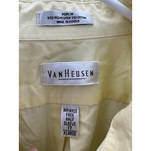 Van Heusen Mens Shirt Size 17 Yellow Poplin Half Sleeve Button Up - Picture 5 of 10